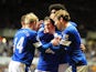 Everton players congratulate Leighton Baines after his equaliser against Newcastle on January 2, 2013