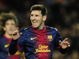 Lionel Messi celebrates Barca's fourth goal against Espanyol on January 6, 2013