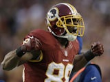 Skins receiver Pierre Garcon reacts to a play during the playoff game with Seattle on January 6, 2013