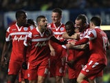 QPR players celebrate the goal of Shaun Wright-Phillips against Chelsea on January 2, 2013