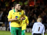 Canaries midfielder Robert Snodgrass celebrates his goal against Peterborough on January 5, 2013