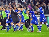 Sampdoria players celebrate their win over Juventus on January 6, 2013