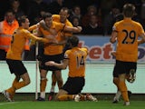 Stephen Ward of Wolverhampton Wanderers celebrates with team mates as he scxores their first goal during the Barclays Premier League match against Chelsea on January 2, 2012