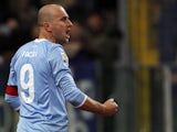 Lazio's Tommaso Rocchi celebrates a goal against Milan on February 1, 2012