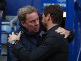 Spurs boss AVB embraces ex-Tottenham manager Harry Redknapp before the game between Spurs and QPR on January 12, 2013