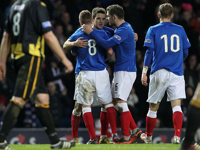 Andrew Little is congratulated by team mates after sealing his hat-trick against Berwick on January 12, 2013