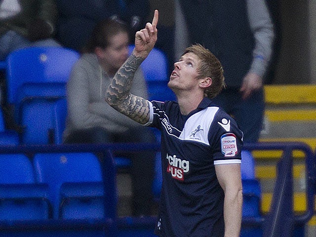 Andy Keogh celebrates after opening the scoring through a penalty against Bolton on January 12, 2013