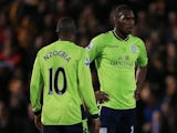 Villa's Christian Benteke and Charles N'Zogbia stand dejected during their 3-1 defeat to Bradford City on January 8, 2013