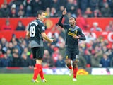 Forward Daniel Sturridge celebrates scoring his first league goal for Liverpool in their match against Manchester United on January 13, 2013