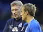 David Moyes and skipper Phil Neville before Everton's game with Leyton Orient on August 29, 2012