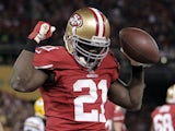 Frank Gore celebrates after scoring a 2-yard touchdown run against the Green Bay Packers on January 12, 2013