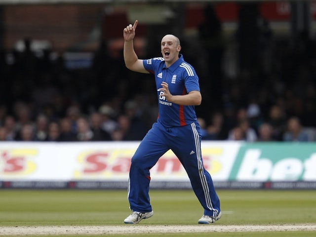 England's James Tredwell celebrates a wicket in the one-day clash with South Africa on September 2, 2012