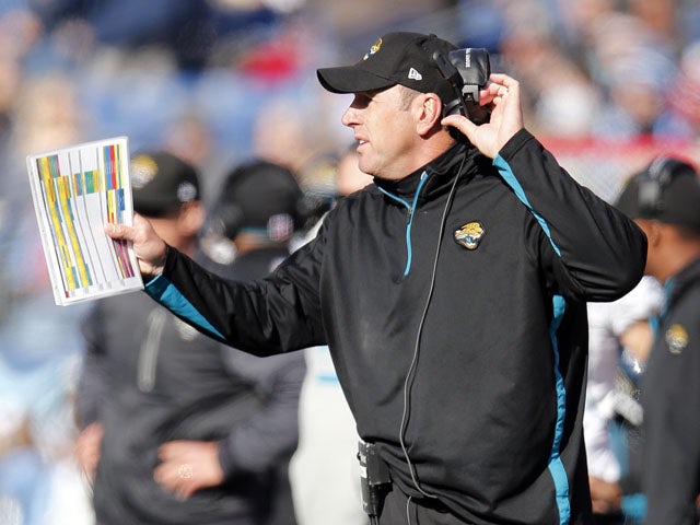 Jacksonville Jaguars head coach Mike Milarkey watches his side from the sidelines on December 30, 2012