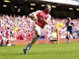 Wales full-back Morgan Stoddart in action against the Barbarians on June 4, 2011