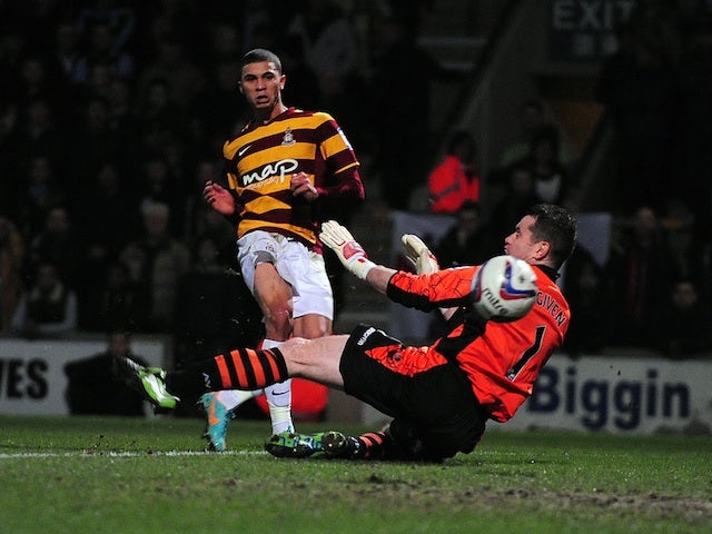 Bradford City's Nahki Wells opens the scoring against Aston Villa on January 8, 2013