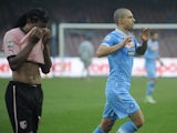 Gokhan Inler celebrates scoring for Napoli against Palermo in their Serie A clash on January 13, 2013