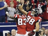 Atlanta TE Tony Gonzalez celebrates the first touchdown of the game against Seattle on January 13, 2013