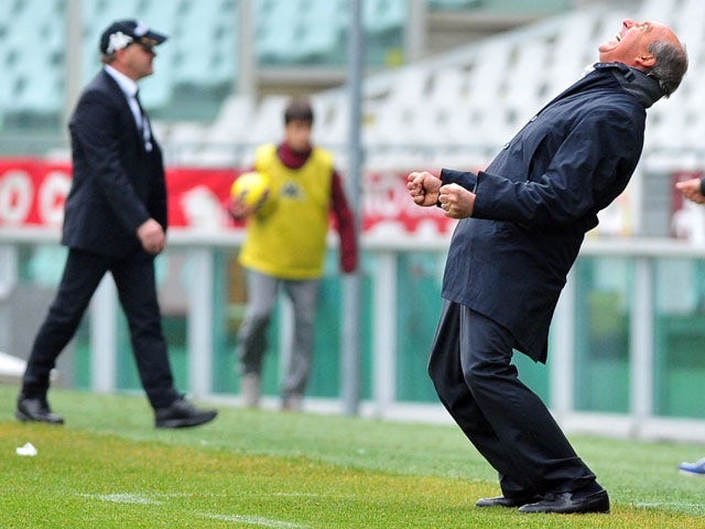 Torino coach Giampiero Ventura celebrates during his sides win against Siena in Serie A on January 13, 2013