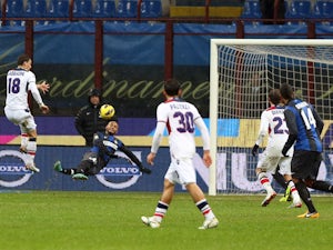 Bologna Manolo Gabbiadini scores for his side in their match with Inter Milan on January 15, 2013