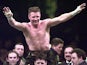 Ireland's Steve Collins celebrates defending his WBO Super Middleweight title on February 8, 1997