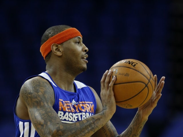 New York Knicks forward Carmelo Anthony trains at the O2 on January 16, 2013