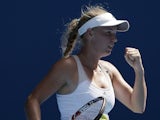 Caroline Wozniacki celebrates her second round win at the Australian Open on January 17, 2013