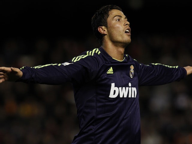 Real Madrid star Cristiano Ronaldo celebrates a goal against Valencia on January 20, 2013