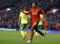 Daniel Sturridge celebrates his first home goal for Liverpool, against Norwich, on January 19, 2013