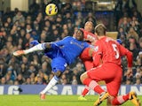 Demba Ba strikes the ball to score the opener against Southampton on January 16, 2013