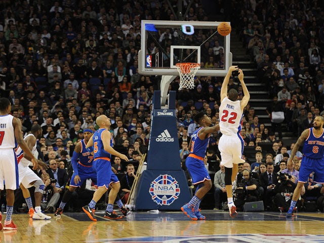 Tayshaun Prince of the Detroit Pistons has a shot 2013 NBA London Live match on January 17, 2013
