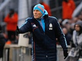 Marseille coach Elie Baup on the touchline during the match against Montpellier on January 19, 2013