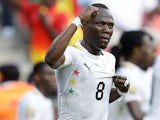 Ghana's Emmanuel Badu celebrates scoring the opening goal against Congo DR on January 20, 2013