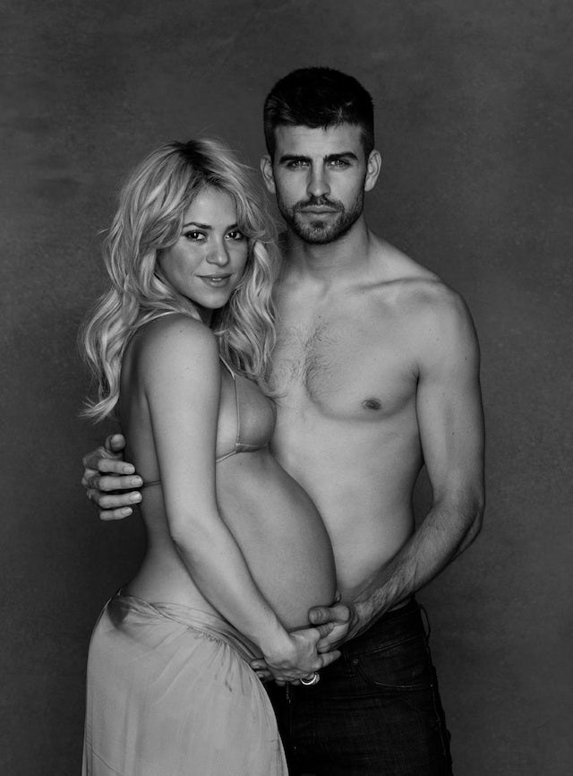 Gerard Pique and pregnant wife Shakira pose topless