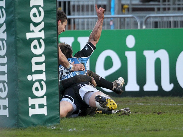 Glasgow Warriors score a try against Northampton Saints in the Heineken Cup on January 19, 2013