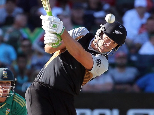 NZ batsman James Franklin plays a shot against South Africa on Boxing Day 2012