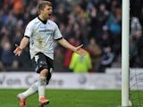 Derby's Jamie Ward celebrates after scoring the equaliser against rivals Forest on January 19, 2013