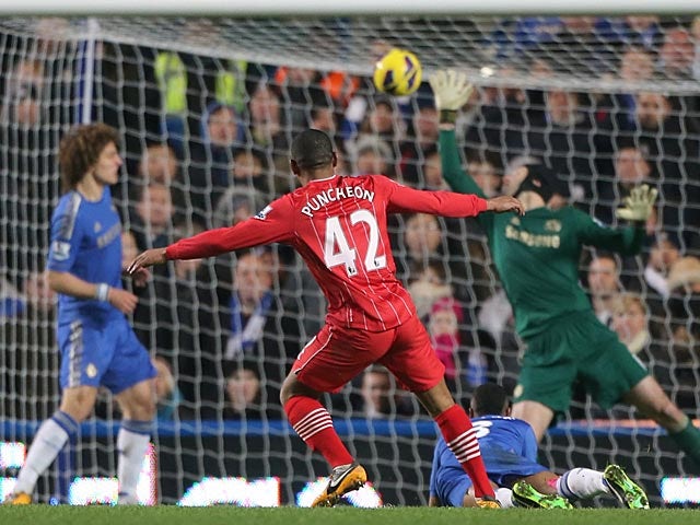 Jason Puncheon nets his team's second goal against Chelsea on January 16, 2013
