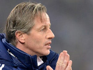 Schalke's head coach Jens Keller during on the touchline during the match against Hannover on January 18, 2013