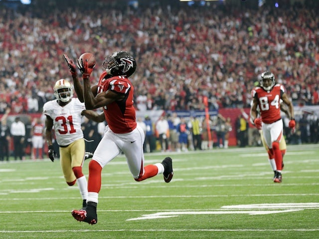 Falcons WR Julio Jones catches a 46-yard touchdown pass in the NFC Championship game against San Francisco on January 20, 2013