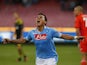 Napoli's Eduardo Vargas celebrates after scoring during his sides Europa League match on September 20, 2012