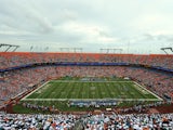 Fans occupy the Sun Life Stadium prior to the match between the Miami Dolphins and Oakland Raiders on September 16, 2012