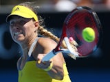 Angelique Kerber of Germany hits a return shot in her match with Lucie Hradecka in the second round of the Australian Open tennis championship on January 16, 2013