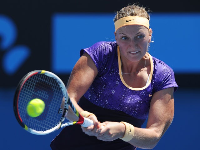 Petra Kvitova returns a shot against Francesca Schiavone in their first round tie at the Australian Open tennis championship on January 15, 2013