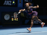 Serena Williams stretches for the ball in her first round match with Edina Gallovits-Hall at the Australian Open tennis championship on January 15, 2013
