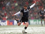 Leicester Tiger's Toby Flood takes a penalty during the Heineken Cup match against Toulouse on January 20, 2012