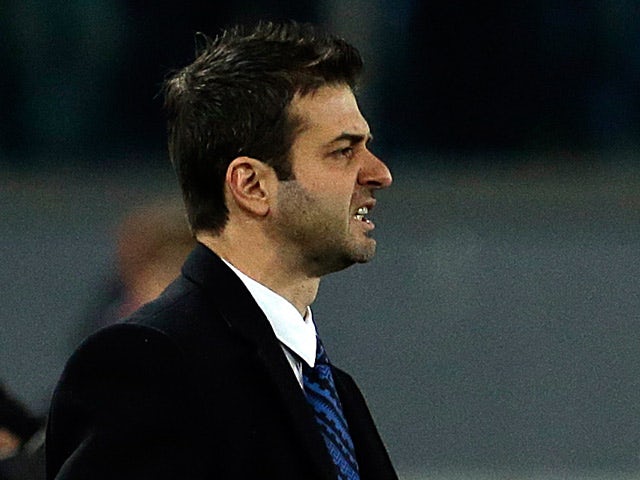 Inter boss Andrea Stramaccioni on the touchline during the match against Roma on January 23, 2013