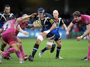 Bath's Ben Skirving breaks through a tackle against Exeter in the LV= Cup on January 26, 2013