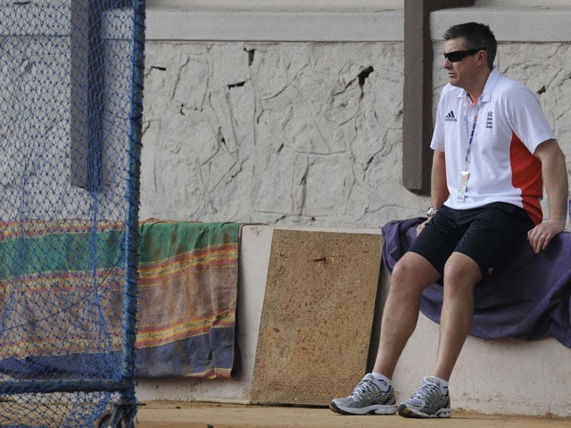 England selector Ashely Giles watches a net session on February 25, 2011
