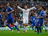Cristiano Ronaldo celebrates scoring in the match against Getafe on January 27, 2013