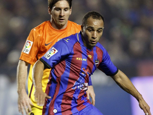 Levante player Nabil El Zhar dribbles with the ball during his sides match with Barcelona on November 25, 2012